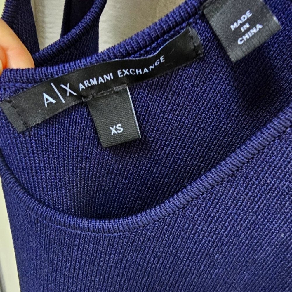 A | X ARMANI EXCHANGE NAVY BLUE STRETCHY DRESS WITH ORANGE NEON STRAPS LOGO NWOT - Picture 4 of 16
